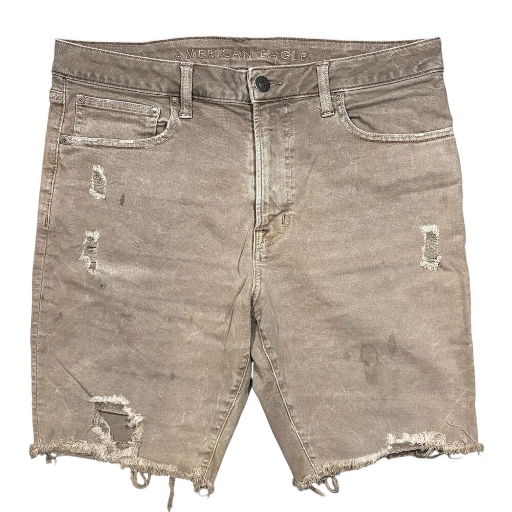 American Eagle Cutoff Distressed Gray Denim Skater Punk Streetwear Shorts Men 34